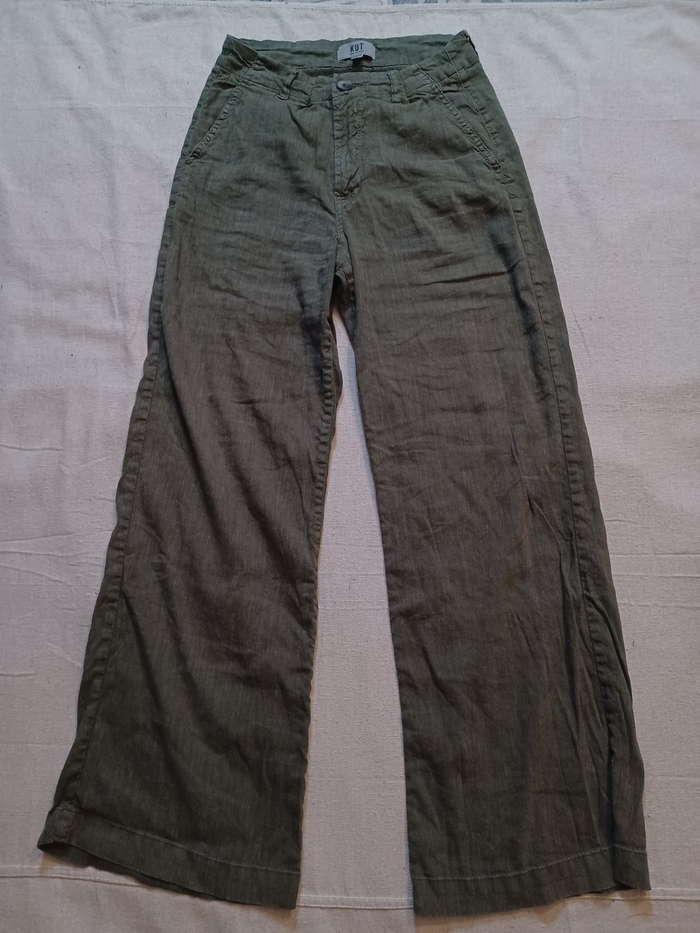 Kut from the Kloth Olive Green Linen Blend Trousers Women's Size 2